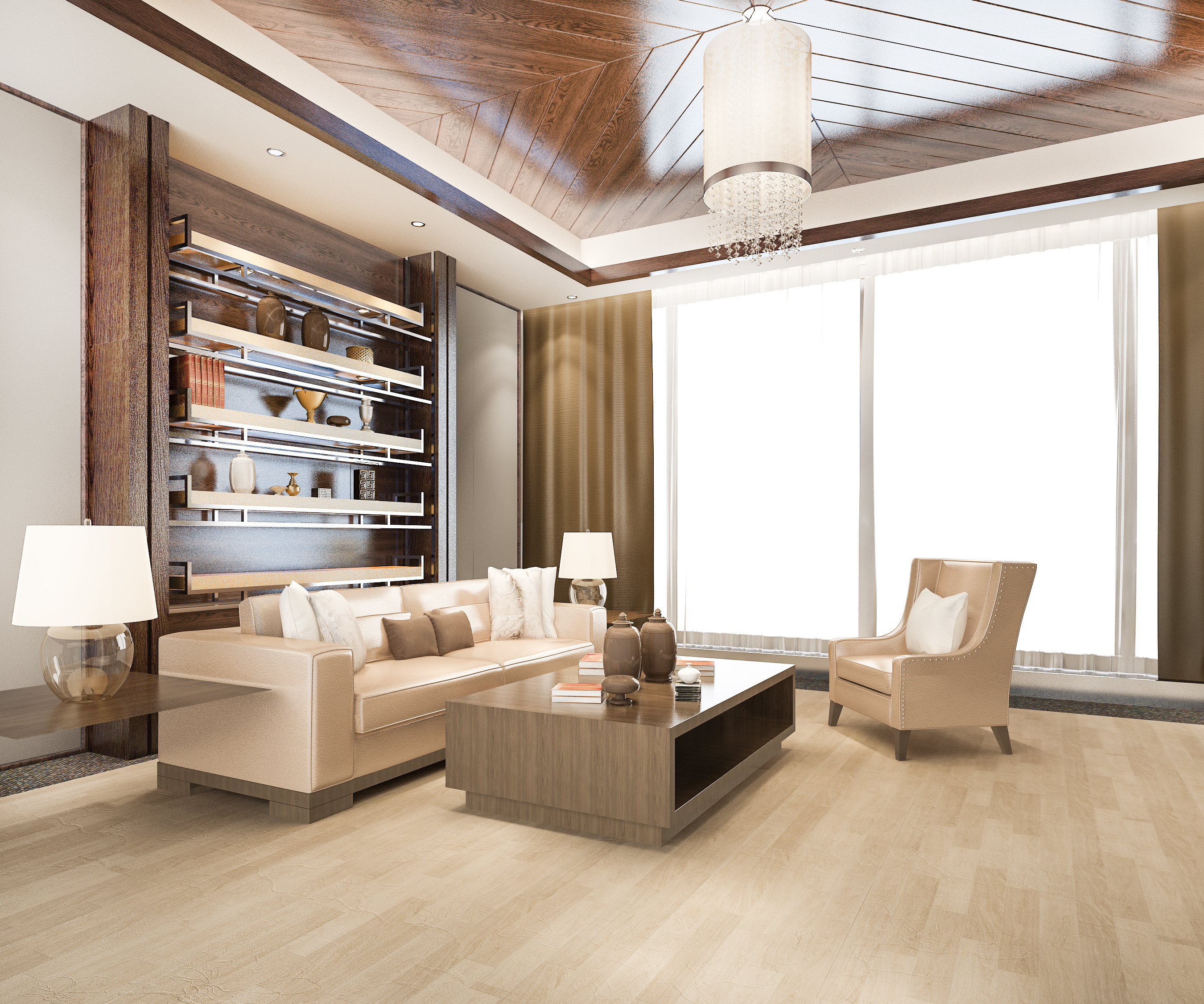 Sala clásica con piso beige · Piso SPC MCUADRA² Costa Rica