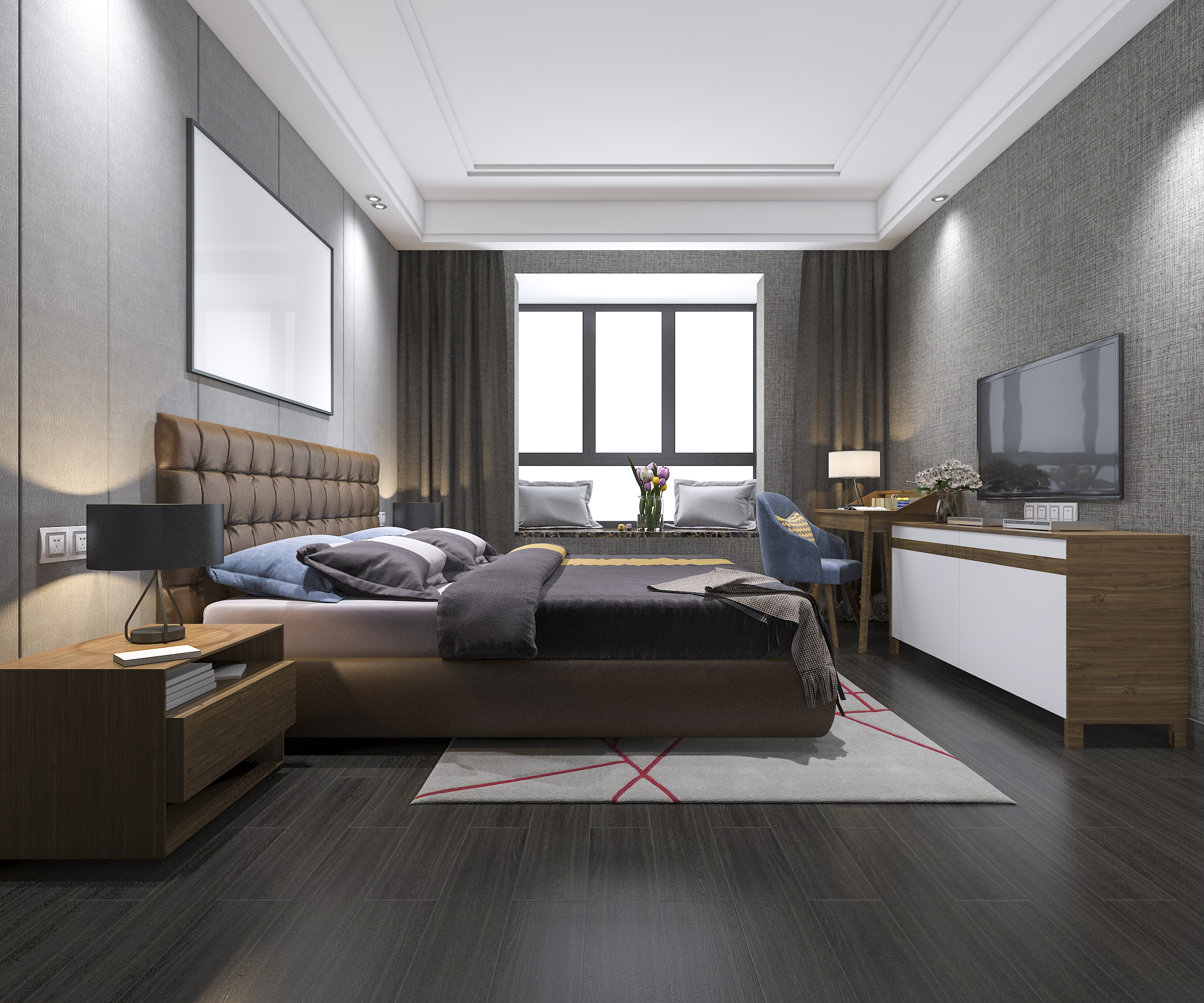 Dormitorio moderno piso oscuro · Piso SPC MCUADRA² Costa Rica