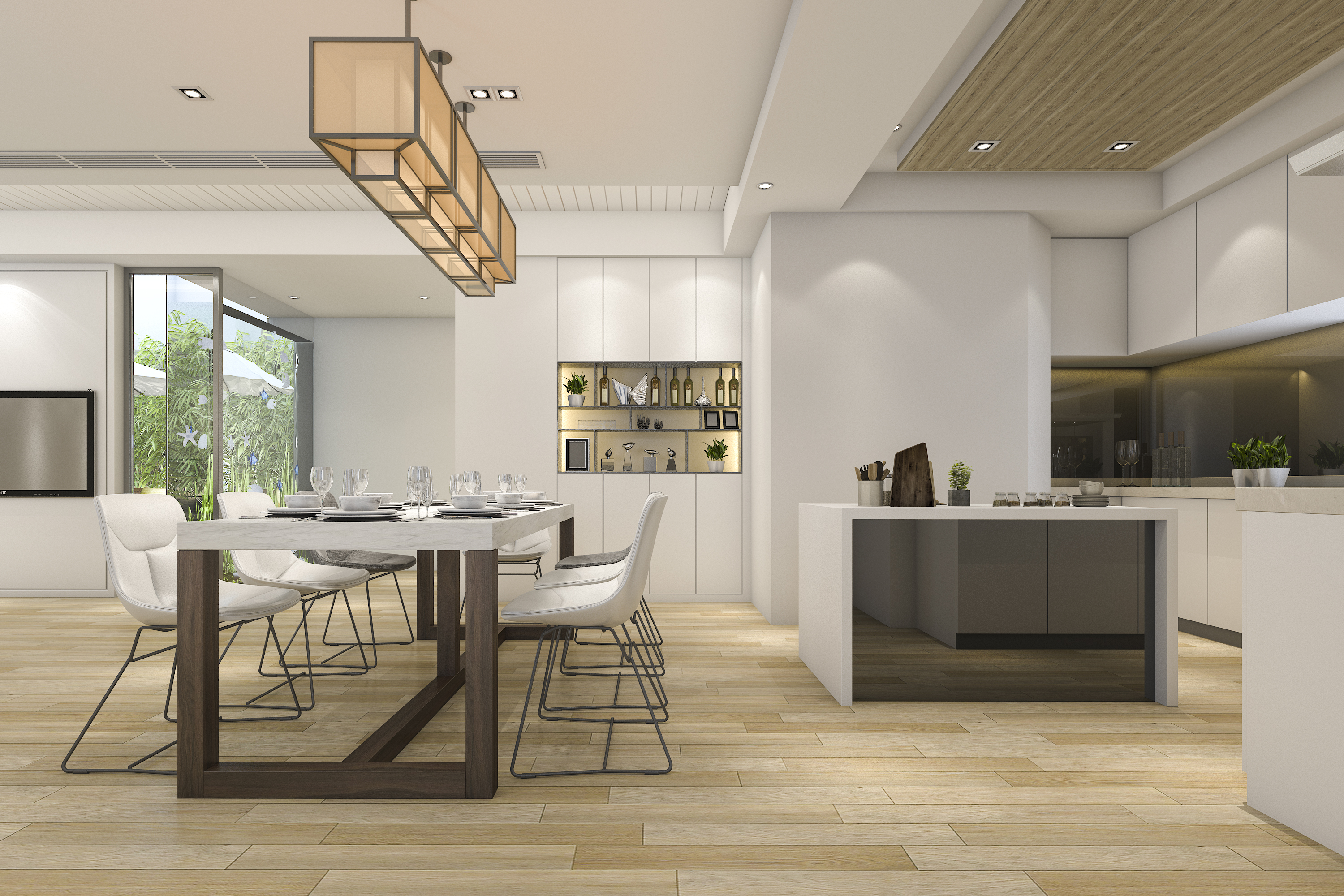 Cocina y comedor piso madera clara · Piso SPC MCUADRA² Costa Rica